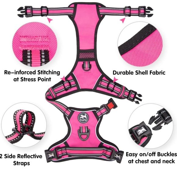 PoyPet Adjustable Reflective Dog Harness – Size Medium, Pink - Picture 2 of 16